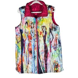 UBU Reversible Vest Womens XL Art To Wear Quilted Parisian Red A List Colorful